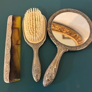 Vintage Comb, Brush, & Mirror Set